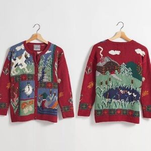 Vintage Cabin Animal Pattern Cardigan Sweater